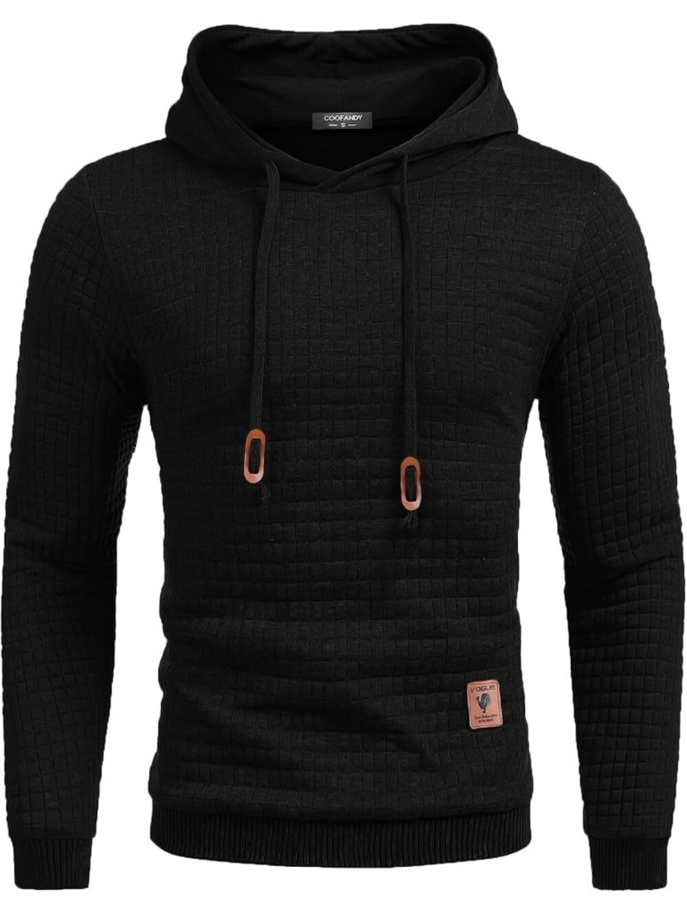 Coofandy Men's Black Long Sleeve Drawstring Waffle Knit Pullover Hoodies